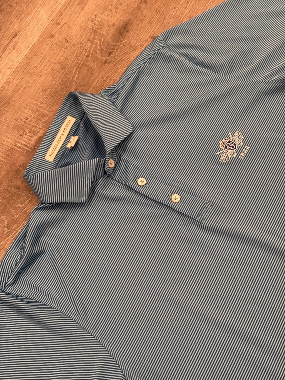 Holderness & Bourne The Maxwell Polo Shirt Tailored Fit Blue Stripe Mens M
